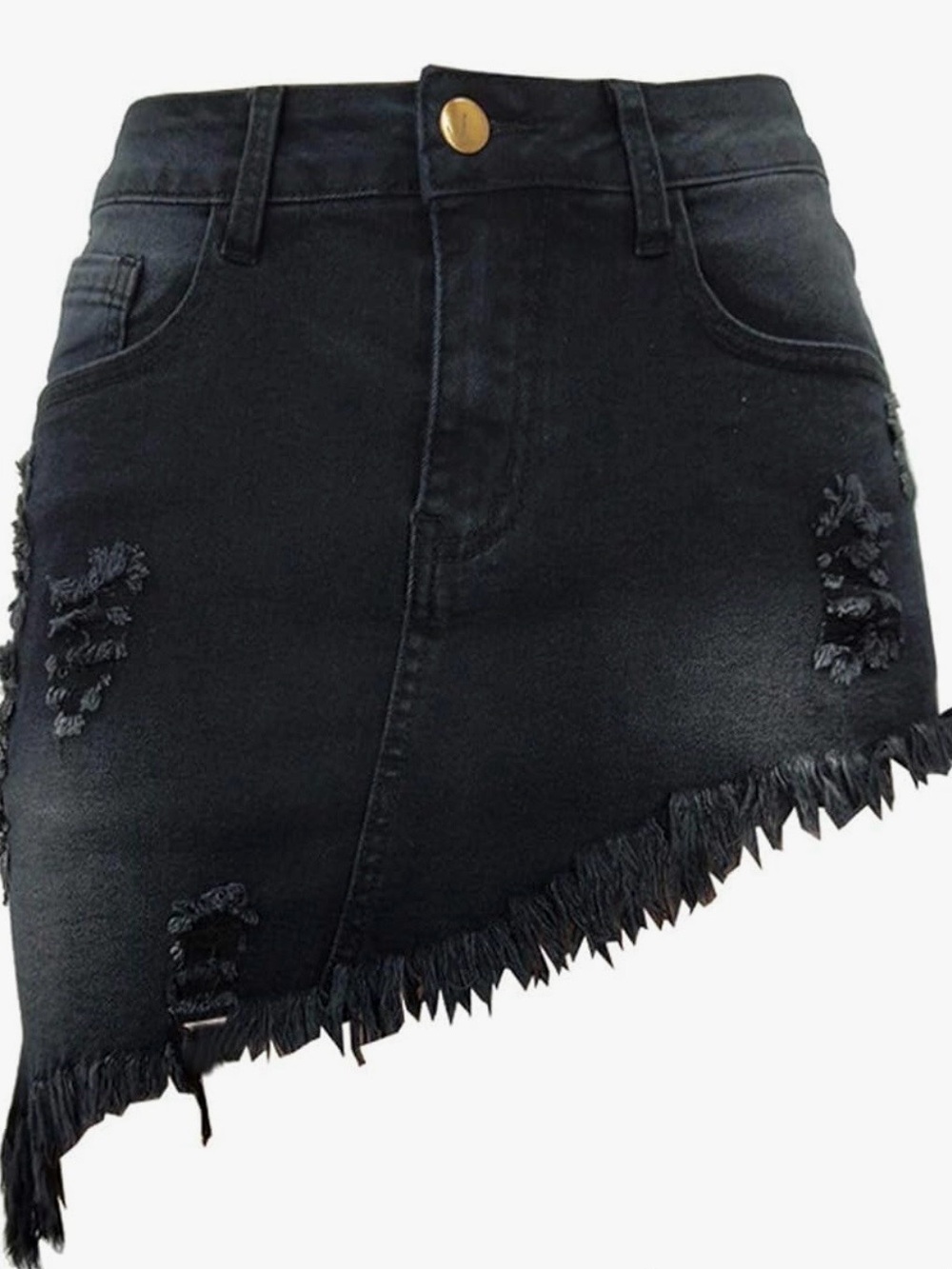 NWT Black Distressed Asymmetric Denim Mini Skirt